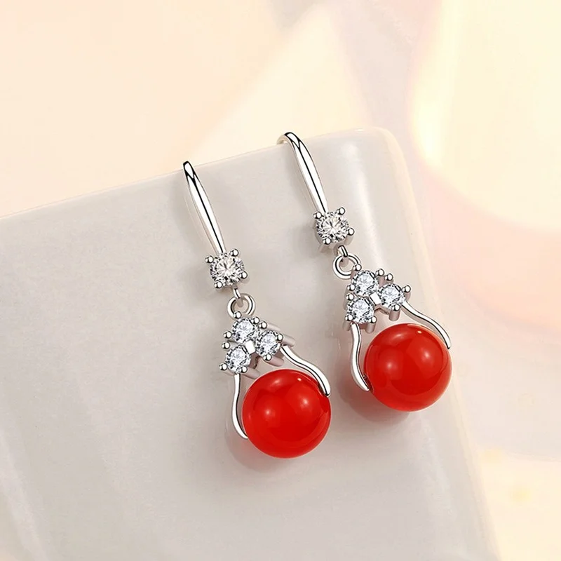 

925 sterling silver red green Agate fashion women's earrings 2021 simple agate drop earrings jewelry deals black friday 2021