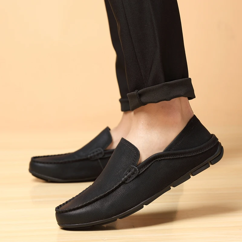 Men Casual Shoes Luxury Brand slip on Genuine Leather Mens Loafers Moccasins fashion Breathable Slip Driving men | Обувь