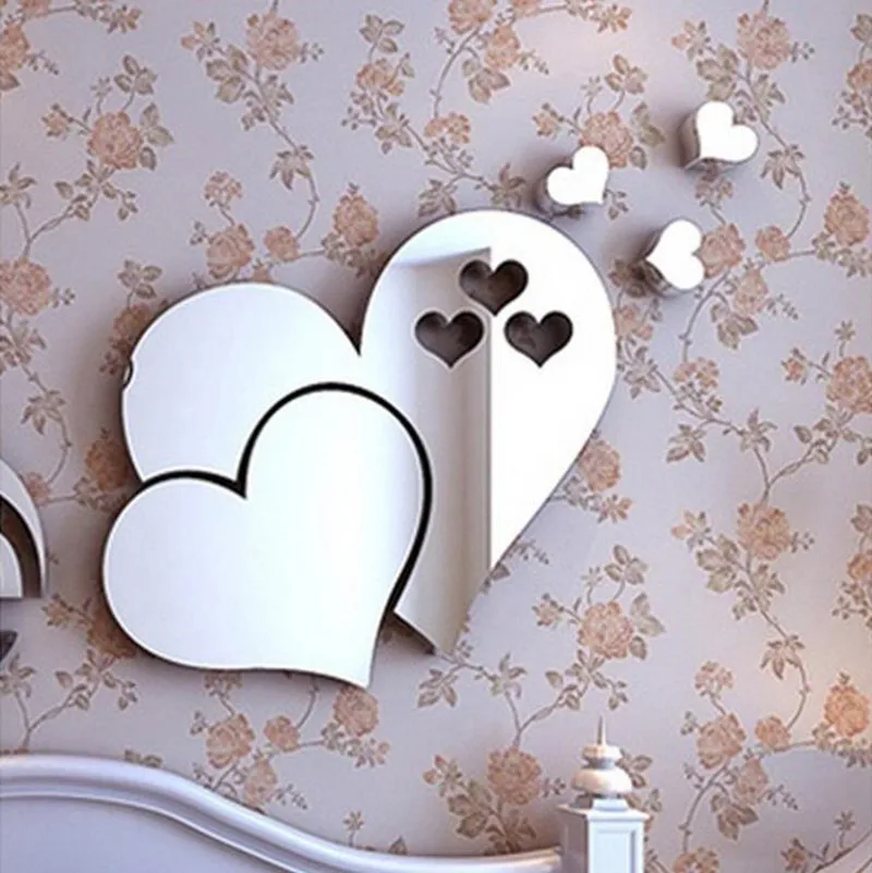 

Heart-shaped Warm Mirror 3D Acrylic Wall Stickers Decal DIY Home Room Art Mural Decor Removable Self-adhesive Home Decors