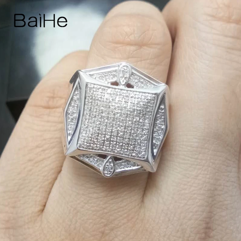 BAIHE стерлингового серебра 925 0.6CT H/I Круглый Природные Алмазы свадебный подарок