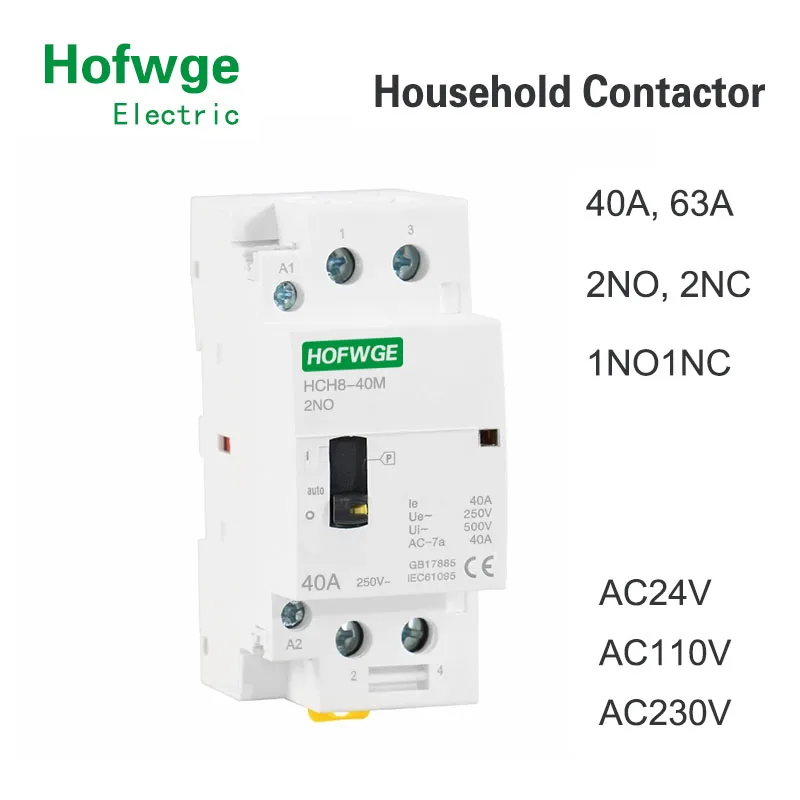 HCH8-40M 2P 63a 40A 220 В Din-рейка бытовой модульный контактор переменного тока с ручным