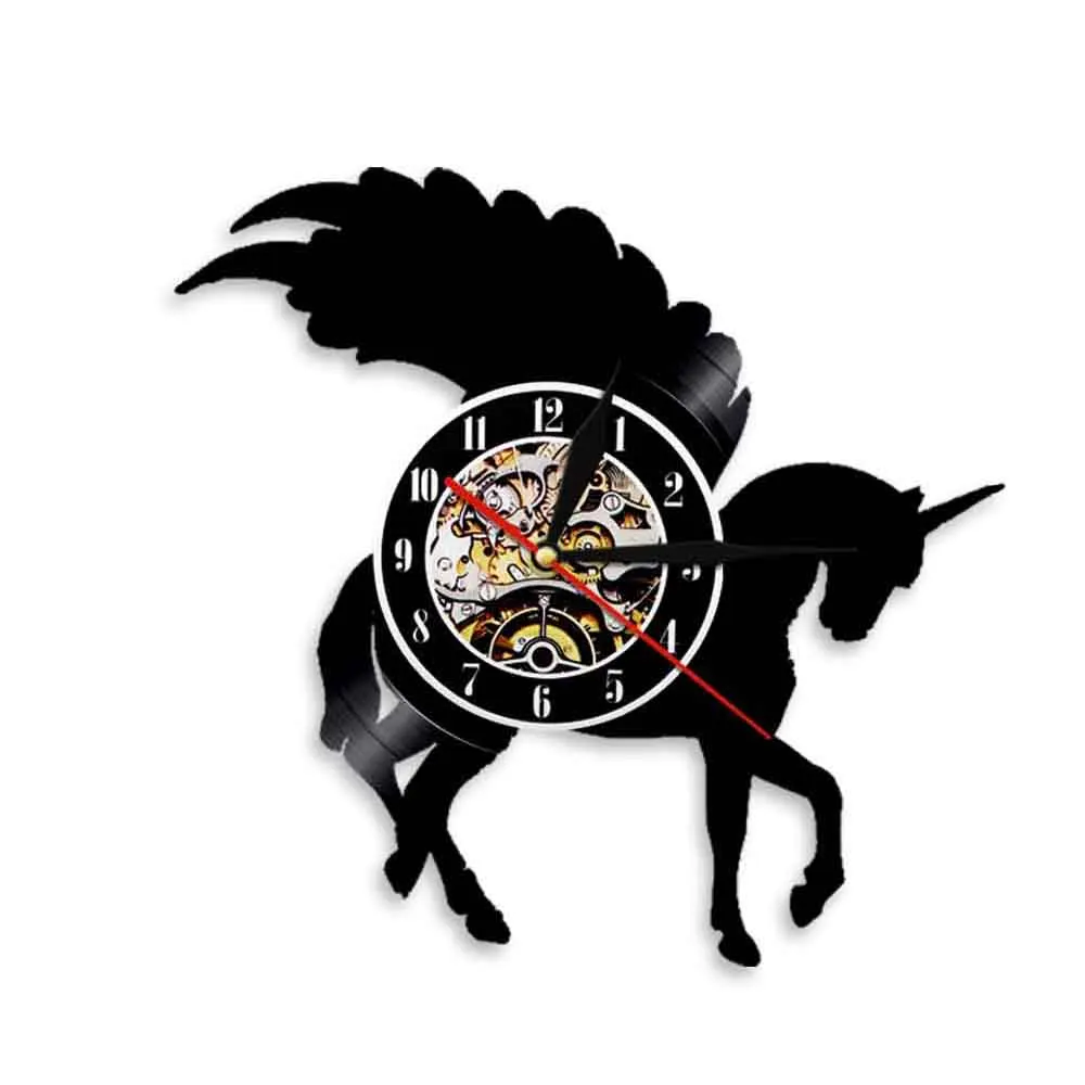 Настенные часы с блестками виниловые украшения изображением единорога лошади