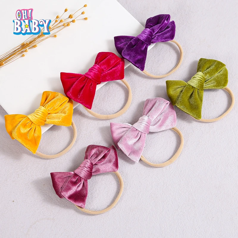 

1pcs Velvet Bow Elastic Girl Headband Baby Girls Hair Bands for Newborn Infant Nylon Bow Headbands Infant Baby Hair Accessories