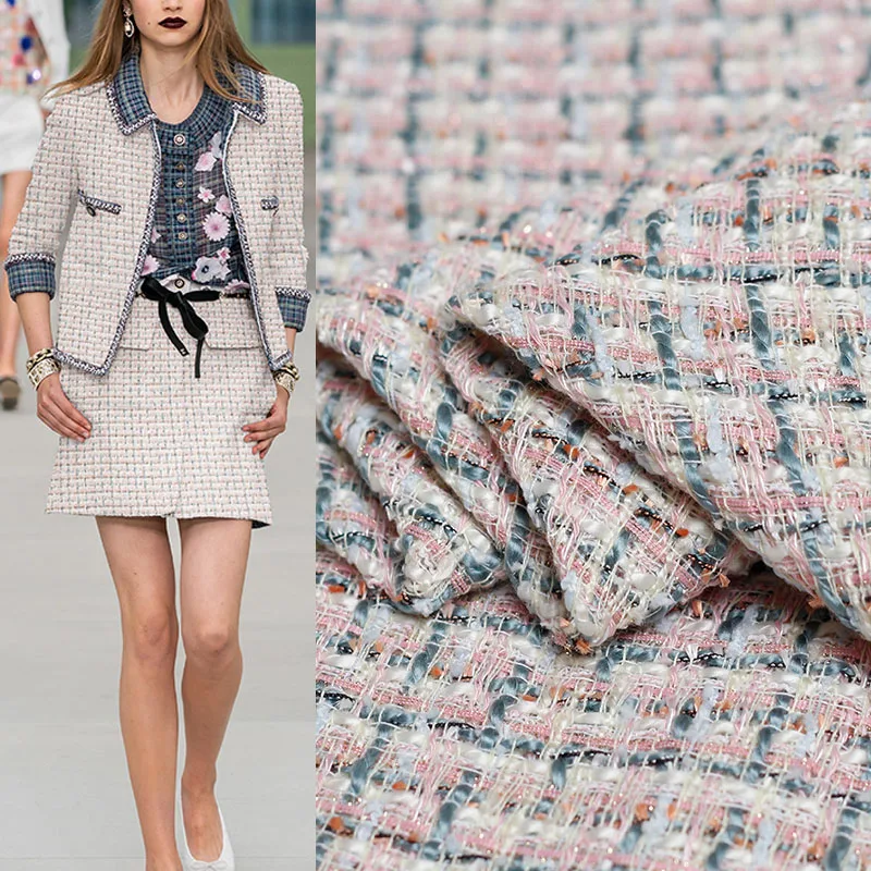 

50x145 см модные розовые решетки твидовая ткань крашеный в пряже Плетеный жаккардовая ткань для женского Верхняя юбка сделай сам Ткань для шитья