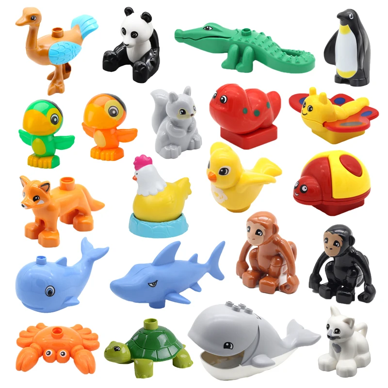 

Big Size Animal Zoo Accessories Whales Dolphin Panda Monkey Bird Dog Cat Pig Tortoise Building Blocks Assemble Toys For Children