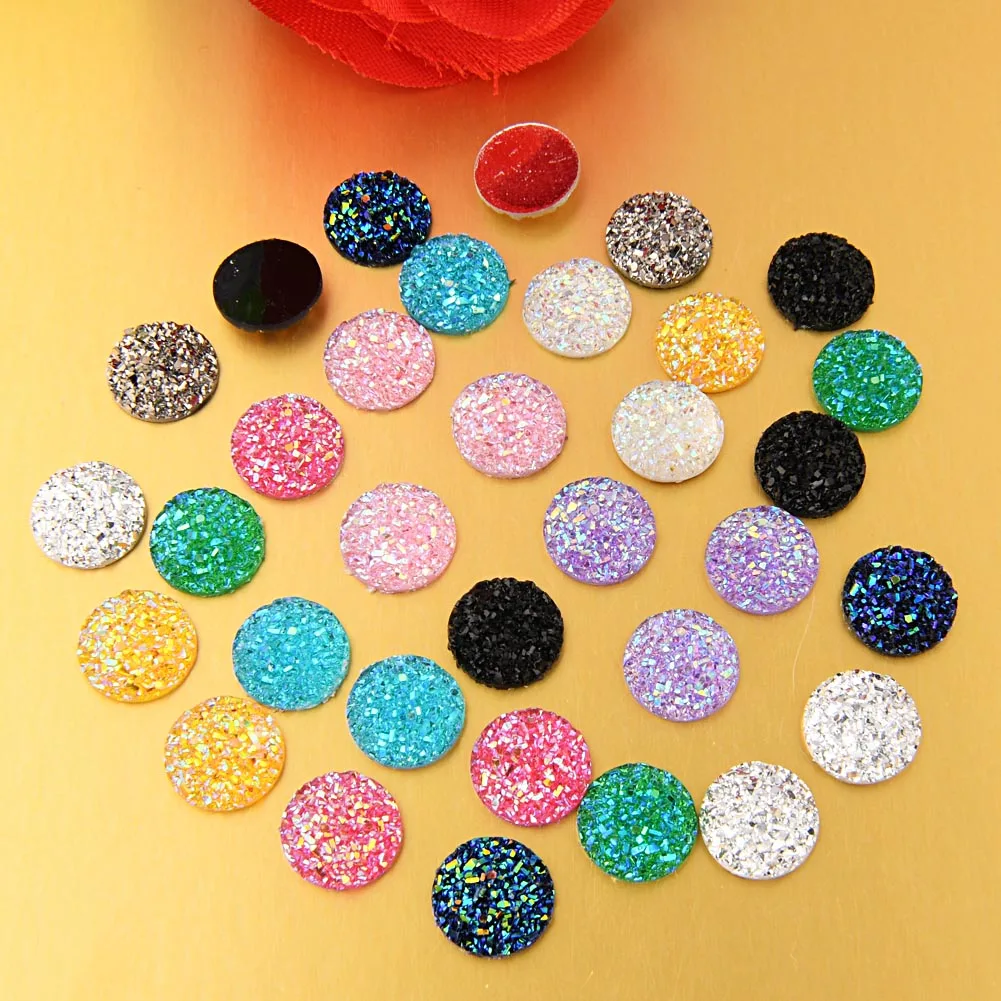 

BOLIAO Hot 30Pcs 12*12mm Round Shape Ore Resin Flat Back Convex Glue on Bags/Clothes Decoration Handmade Art Work R050