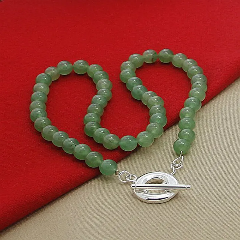 Женское ожерелье из серебра 925 пробы с жемчугом и зелеными бусинами |