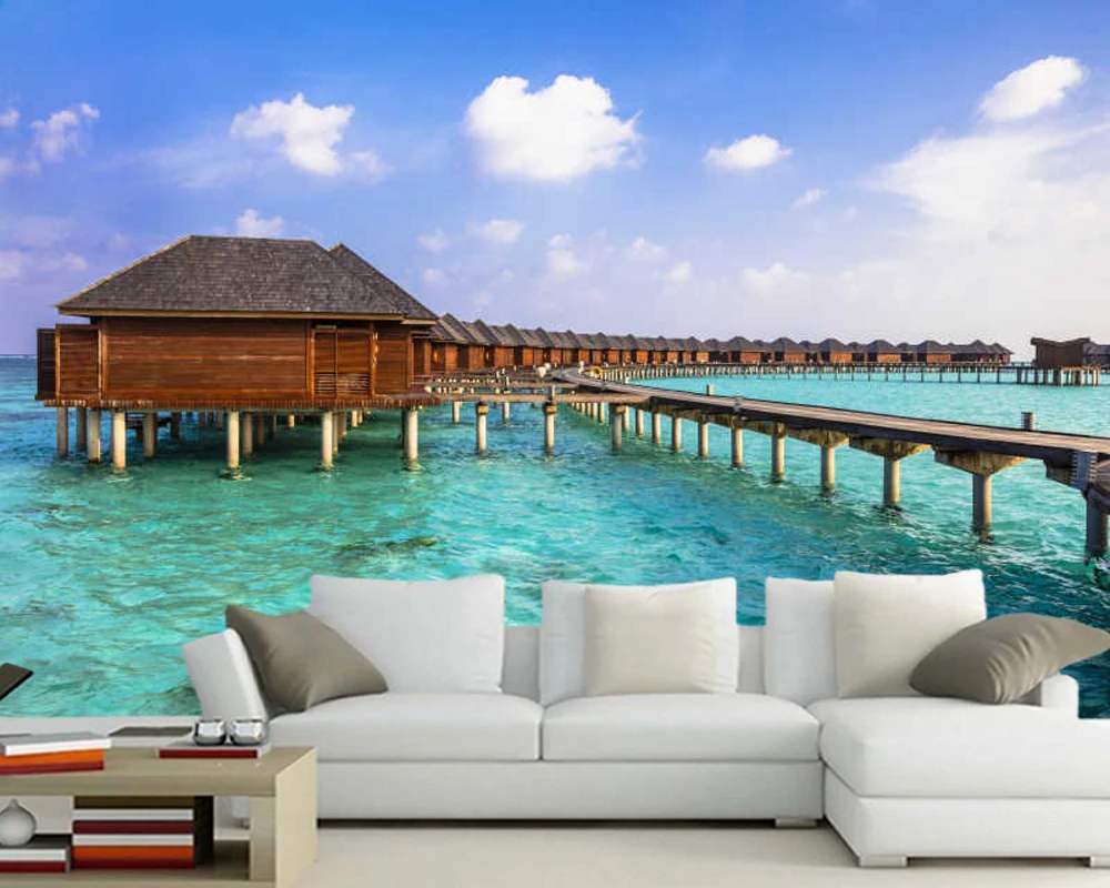 

3D-обои на Мальдивы, для гостиной, дивана, телевизора, спальни