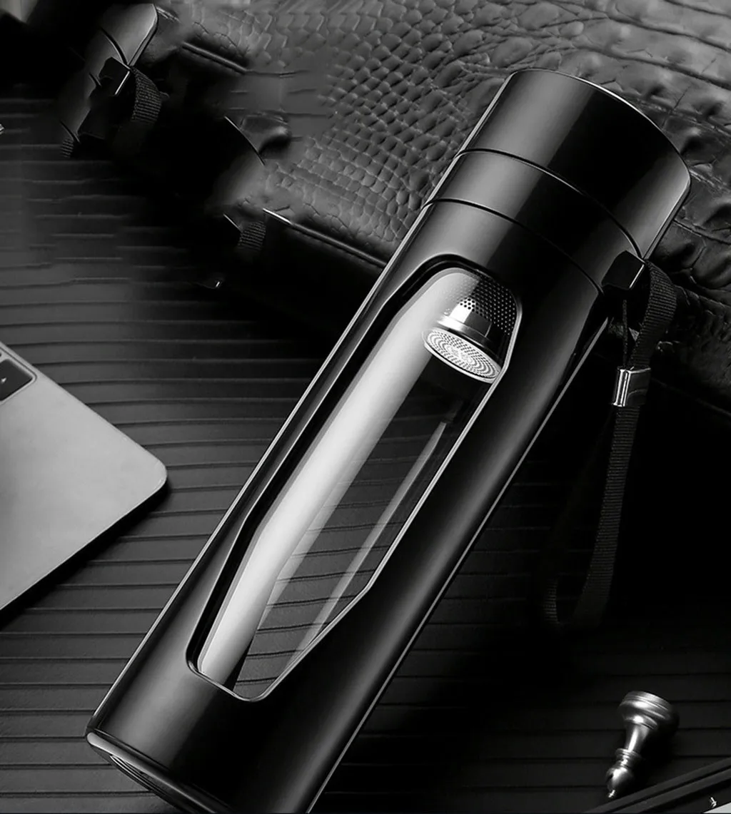 Термостойкая двухслойная стеклянная бутылка для воды нестандартный пояс