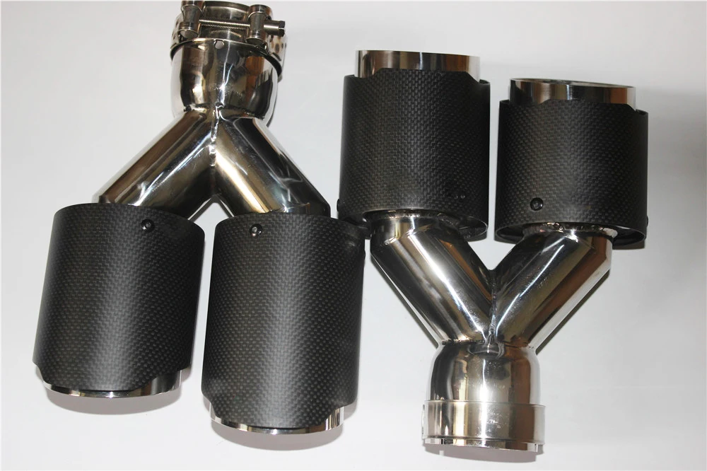 Одна пара Y-образных матовых углеродных выхлопных труб двойные концевые