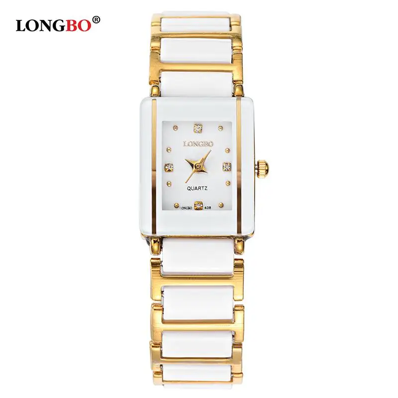 White Gold Lady Модный бренд Longbo, бриллианты, элегантные мужские и женские наручные часы, аналоговые Кварцевые Керамические стальные квадратные часы, часы для влюбленных пар - Цвет: White Gold Lady