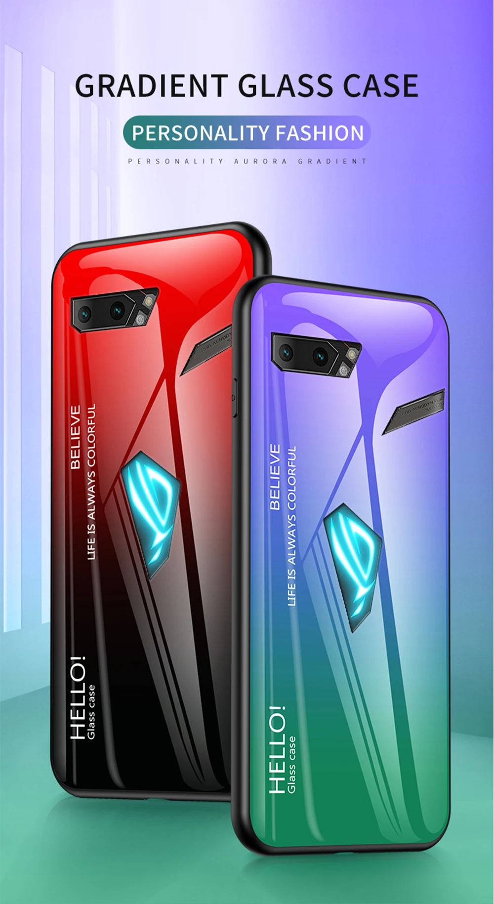 Для Asus ROG Phone 2 ZS660KL градиентный чехол из закаленного стекла силиконовая рамка жесткая стеклянная задняя крышка для Asus ROG 2