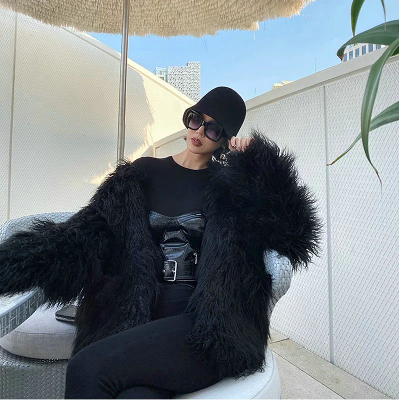 Осенне зимнее новое пальто из искусственного меха Женское средней длины