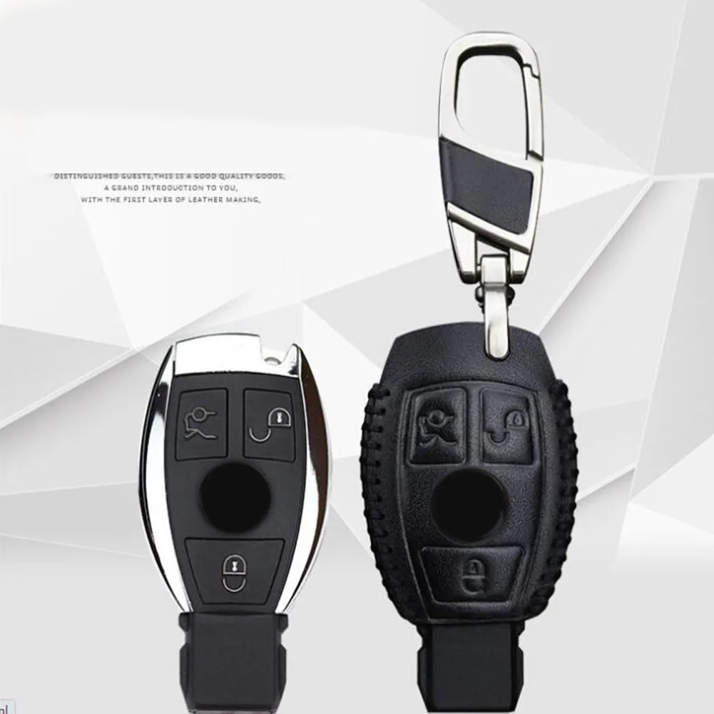 

3-button Car Key Cover Bag Black Fob Leather Parts New Practical Durable