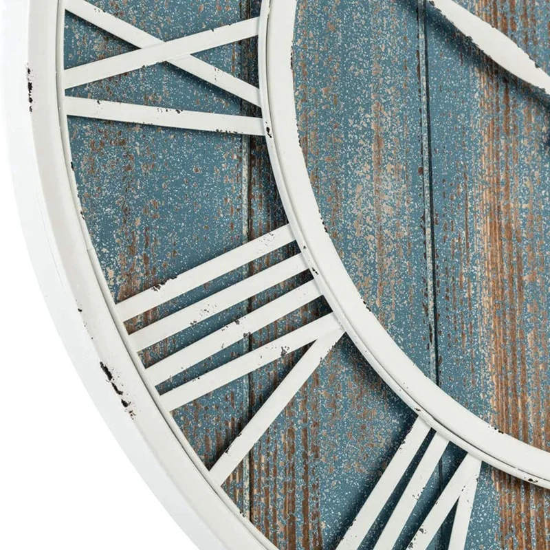 

Hot SV-Farmhouse, Home Improvement Metal and Solid Wood Silent Wall Clock (Blue, 15.75 Inches)