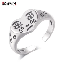 kinel s925 sterling silver jewelry retro personality adjustable temperament open ring female creative tears expression face