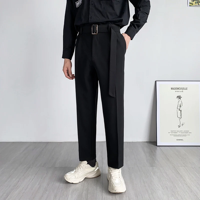 

Мужские повседневные брюки в полоску, темно-синие прямые брюки с принтом, весна 2021