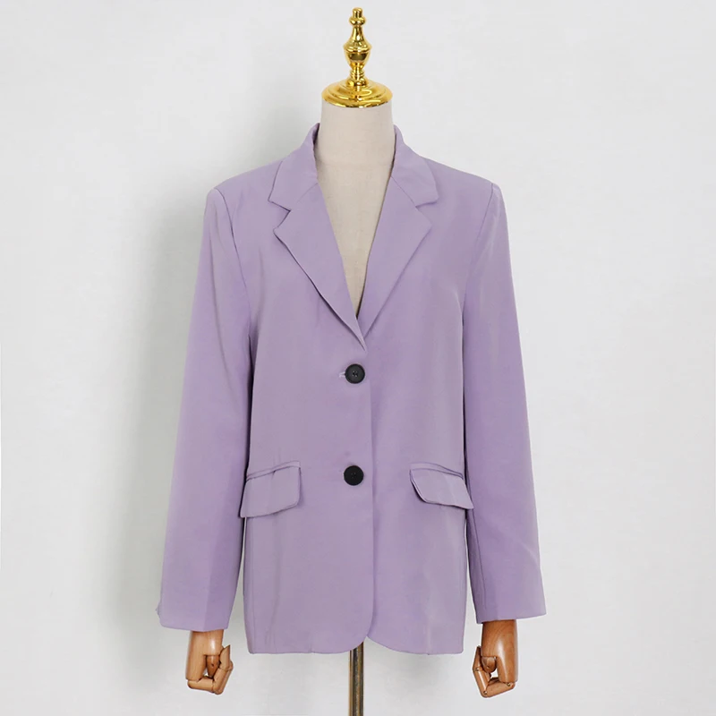 

TWOTWINSTYLE Solid Suit Women's Clothing Pockets Buttons Notched Long Sleeve Blazer High Waist Pants Casual Set Female 2021 New