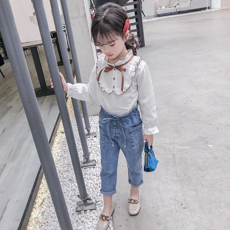 

2021 New In Stock Spring Autumn Baby Girls Suit Blouse + Jean 2pcs Kids Teenage Outwear Children Clothing High Quality