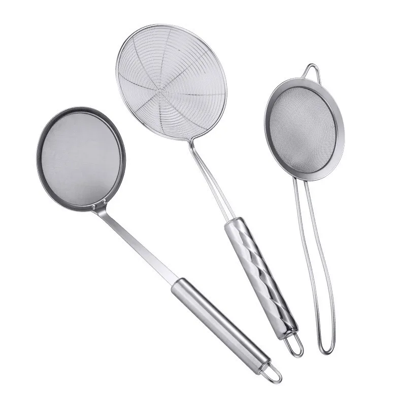 304 stainless steel kitchen tools filter oil residue foam spoon flour sieve frying pan | Дом и сад