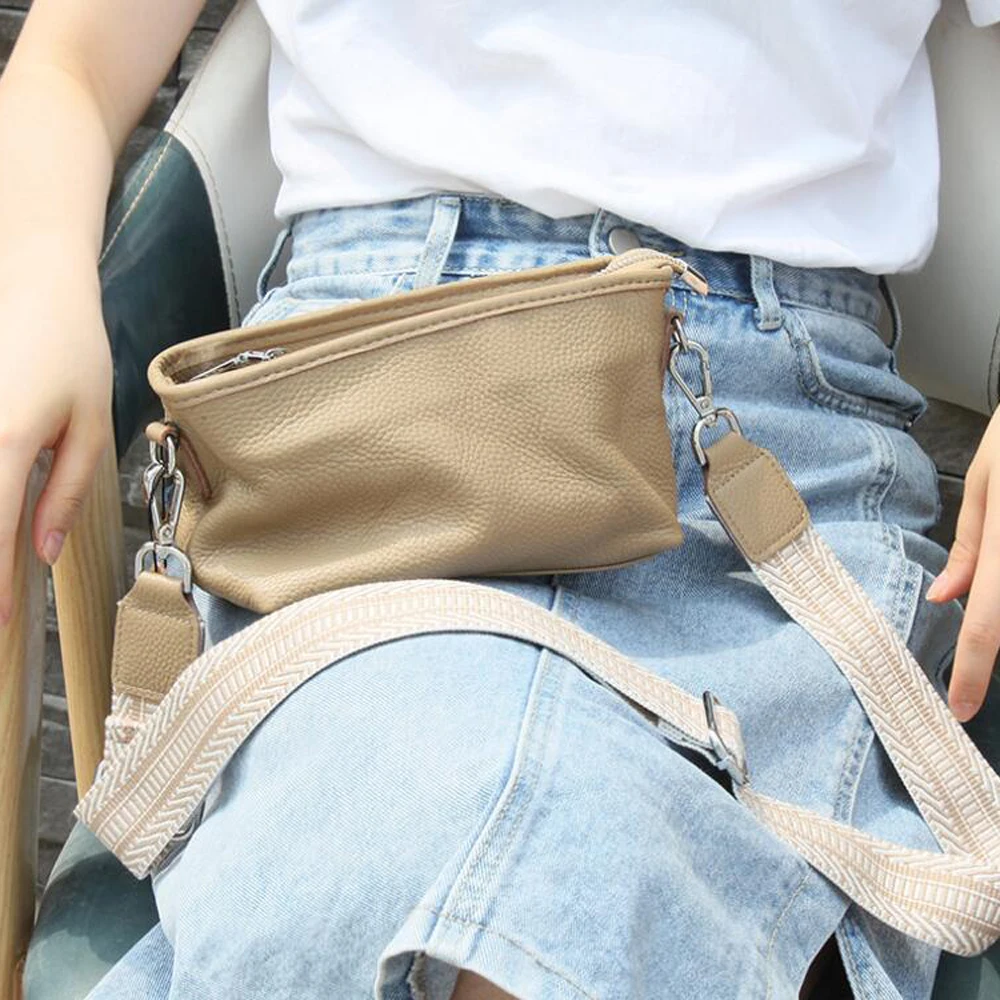 

Fashion Real Leather Wide Strap Crossbody Bag Genuine Leather Mini Messenger Bag Phone Purse Shoulder Bags For Women Handbags