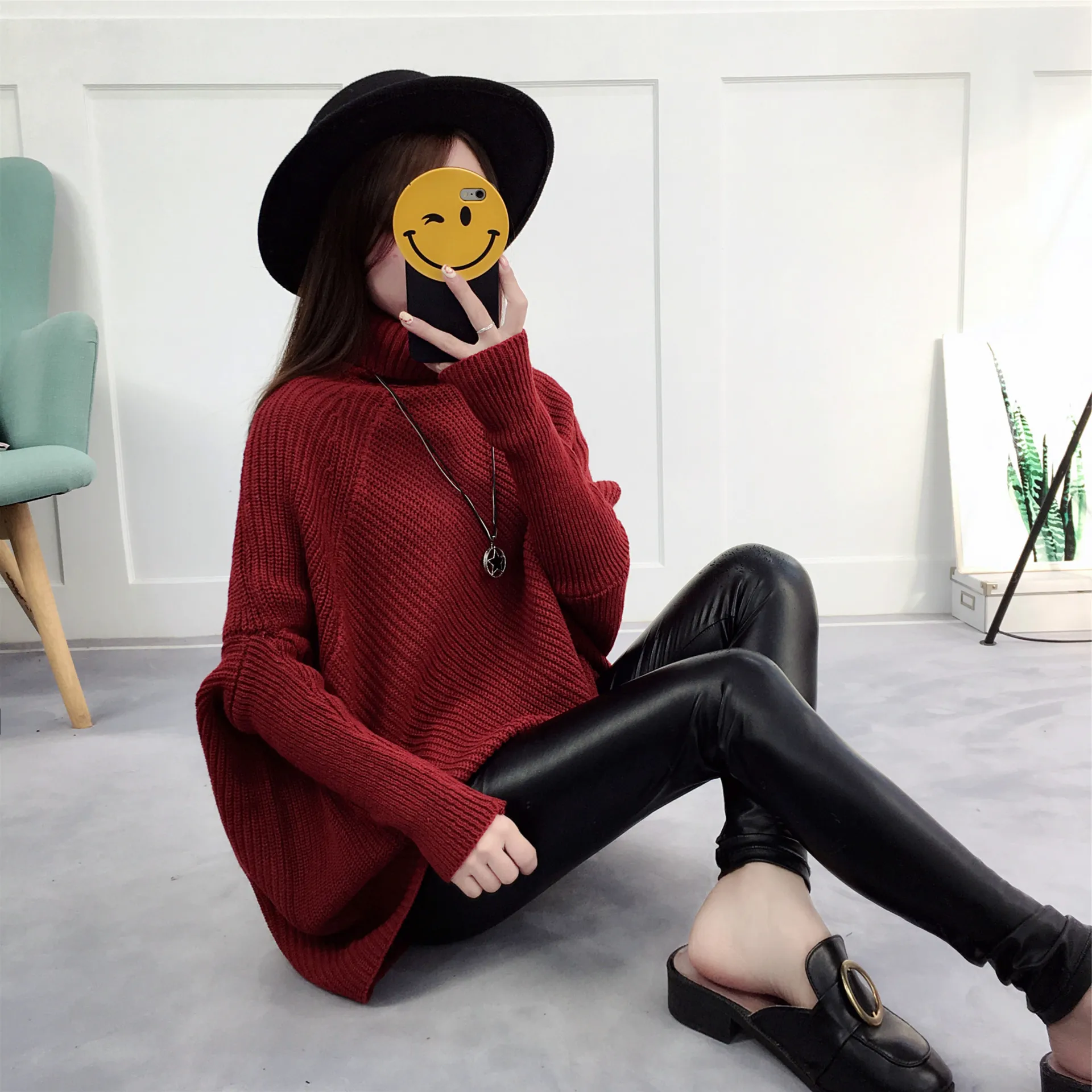 LOOSE SWEATER WOMEN CASUAL 2021 TURTLENECK SOLID COLOR BAT SLEEVE AUTUMN AND WINTER THICK HOT WOMENS SWEATERS VESTIDOS LXJ643 | Женская