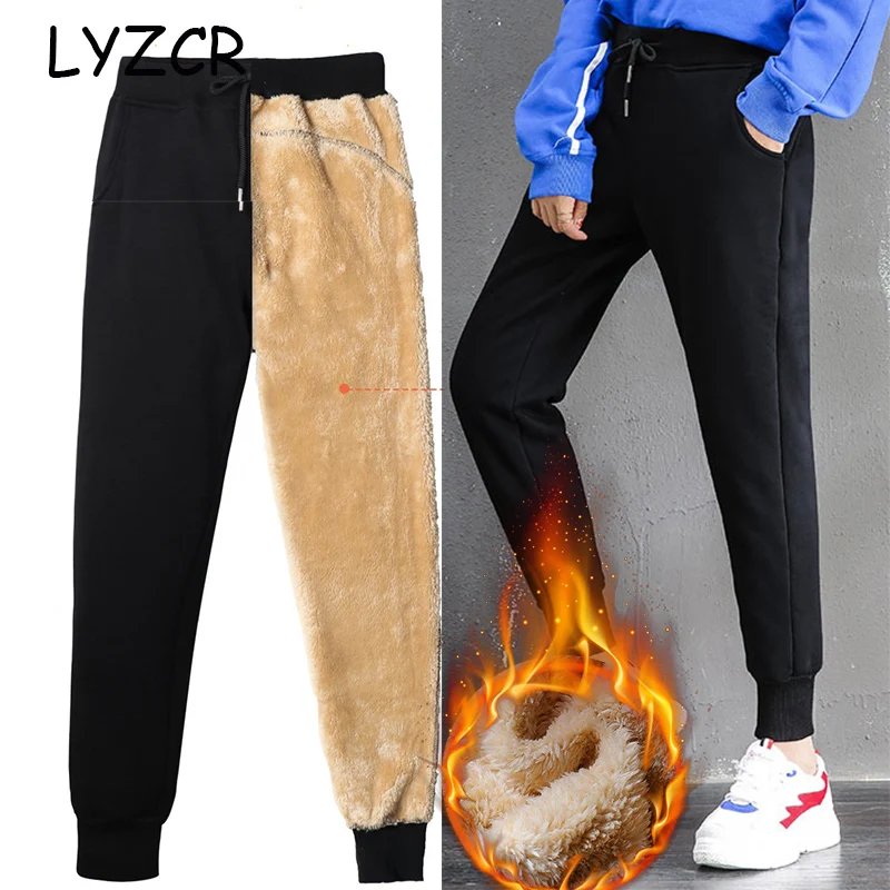 Толстые женские теплые кашемировые брюки свободные шаровары флисовые зимние
