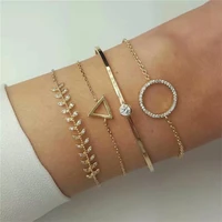 hocole bohemian fashion gold chain bracelet sets for women triangle leaf crystal bracelets bangles cuff wedding party jewelry