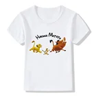 Футболка для мальчиков и девочек с рисунком короля льва, Детская футболка с милым рисунком, летний модный новый топ с коротким рукавом, YKP031