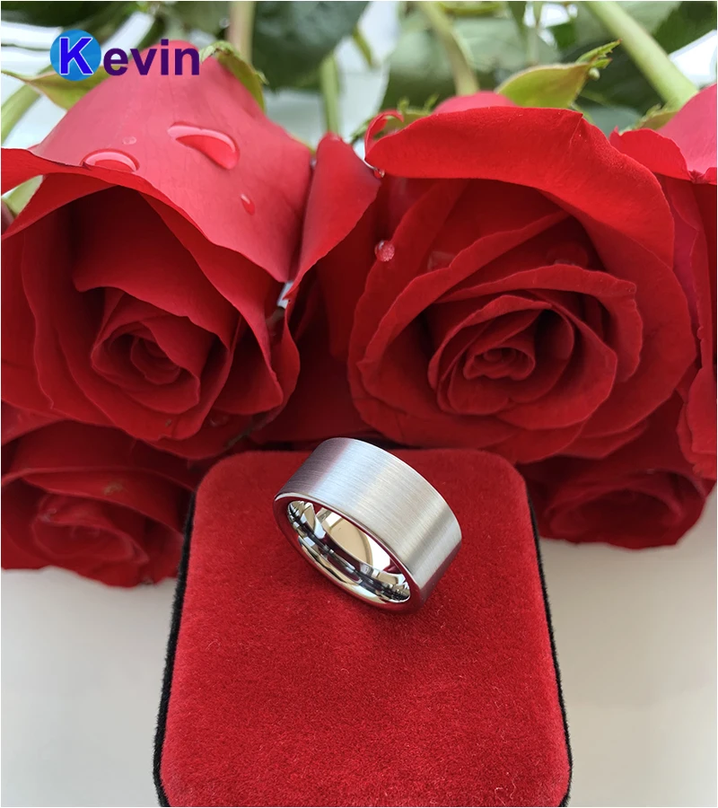 Вольфрамовое обручальное кольцо для мужчин плоский ремешок матовая отделка 10 мм