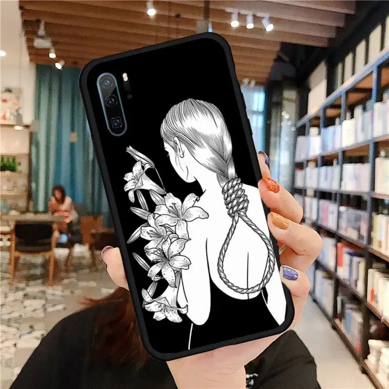 

Art girl floral aesthetic pattern Phone Case For Huawei honor Mate P 9 10 20 30 40 Pro 10i 7 8 a x Lite nova 5t Soft funda