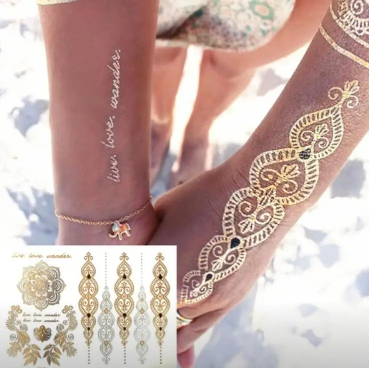 Сексуальный Металлический золотистый серебристый стикер для тела временная