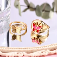 just feel 2 pcsset fashion simple metal butterfly rings for women gold silver color cute animal enamel rings party jewelry gift