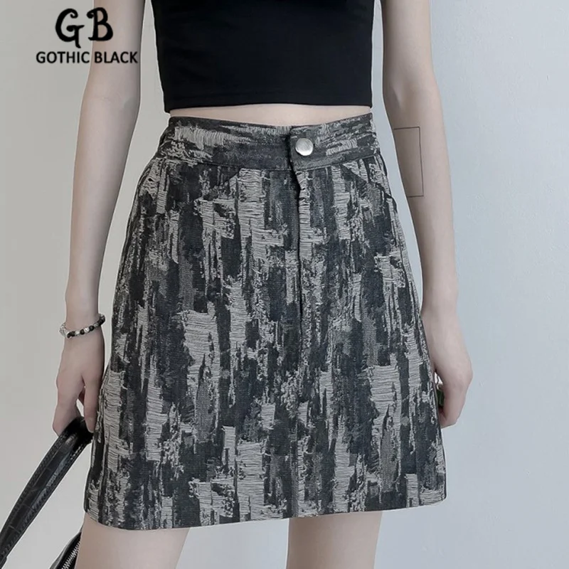 

Gothblack Fashion High Waist Denim Skirt Women Slim Color Contrast Splice Button Mini Skirts Summer Mall Street Casual Bottoms
