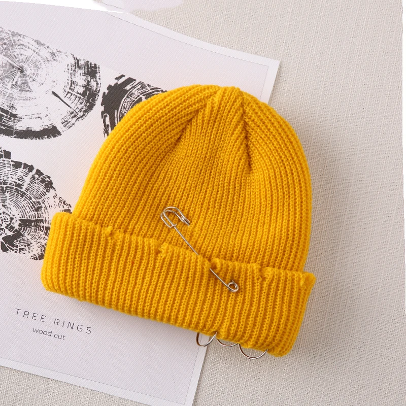 Men Hip Hop Harajuku Skullies Beanies Hats Ripped Holes Knitted Plain 2021 Autumn Winter Soft Cotton Warm Caps | Аксессуары для
