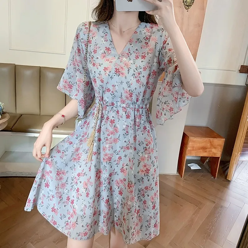 

2021 летнее французское винтажное элегантное платье, женское повседневное милое мини-платье с цветочным принтом, женское вечерние платье в К...