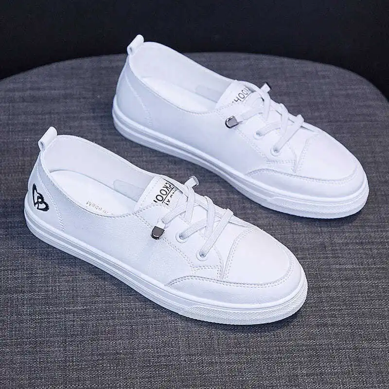 

Women Shoes Shallow Mouth One Pedal Lazy White Shoes Women's 2021 New Thin Section Net Red Flat Casual All-match Sneakers Trend