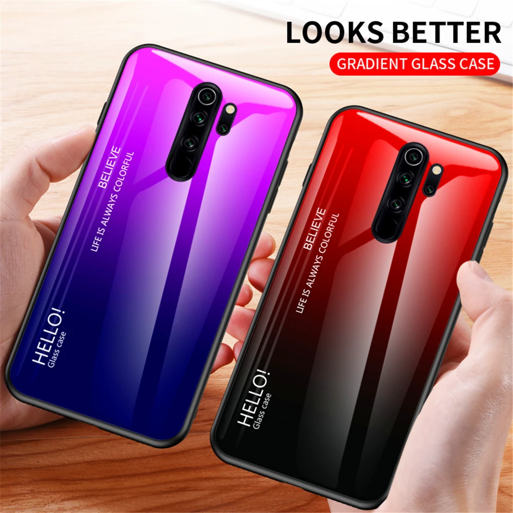 Gradient Color Glass Case For Xiaomi Redmi Note 8 Pro 7 Mi 9 Play 7A K20 Pocophone F1 Back Cover |