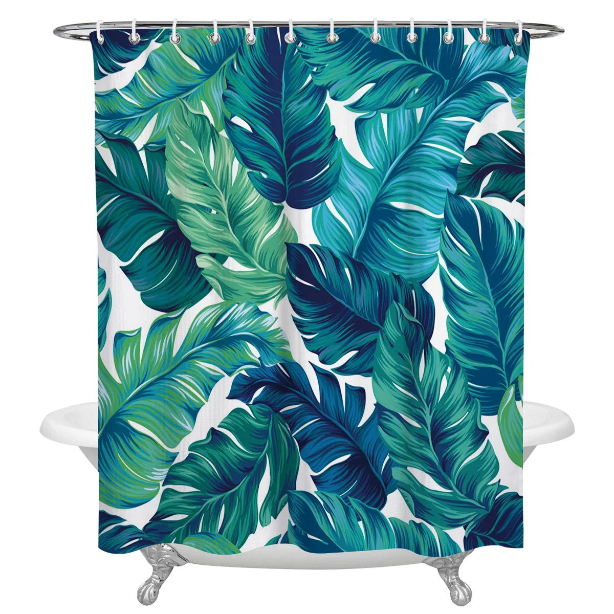 

Водонепроницаемая занавеска для душа, занавеска из полиэстера с тропическими листьями и зелеными пальмовыми листьями, с крючками