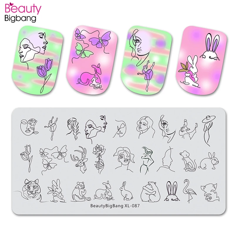 Beautybigbang геометрические пластины для штамповки ногтей в полоску с изображением