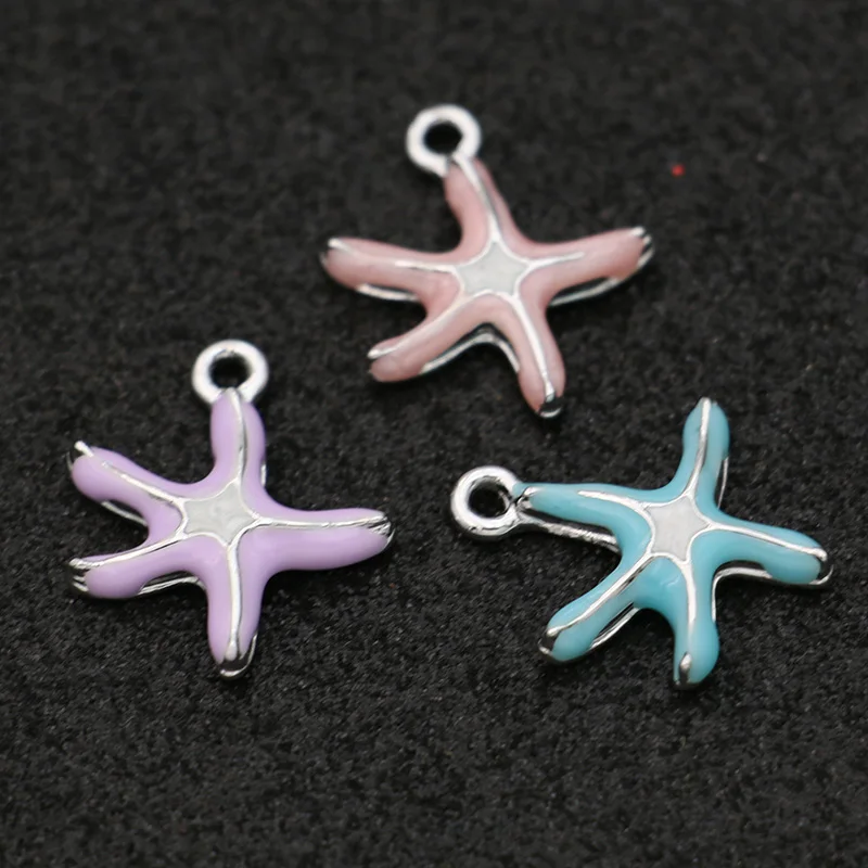 

10pcs Enamel Silver plated Starfish Charms Pendant for Jewelry Making Earrings Bracelet Necklace Accessories DIY Craft 19x17mm