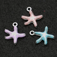 10pcs enamel silver plated starfish charms pendant for jewelry making earrings bracelet necklace accessories diy craft 19x17mm