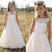 vintage lace flower girl dresses for bohemia with short sleeve sash floor length kids first holy communion