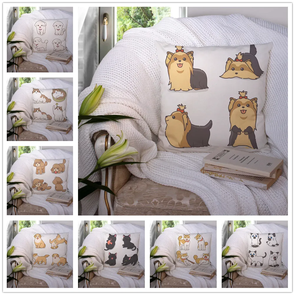 

kitten Dog Puppy Cartoon Pattern Soft Short Plush Cushion Cover Pillowcase Home Sofa Car Decoration Pillowcase 45X45Cm