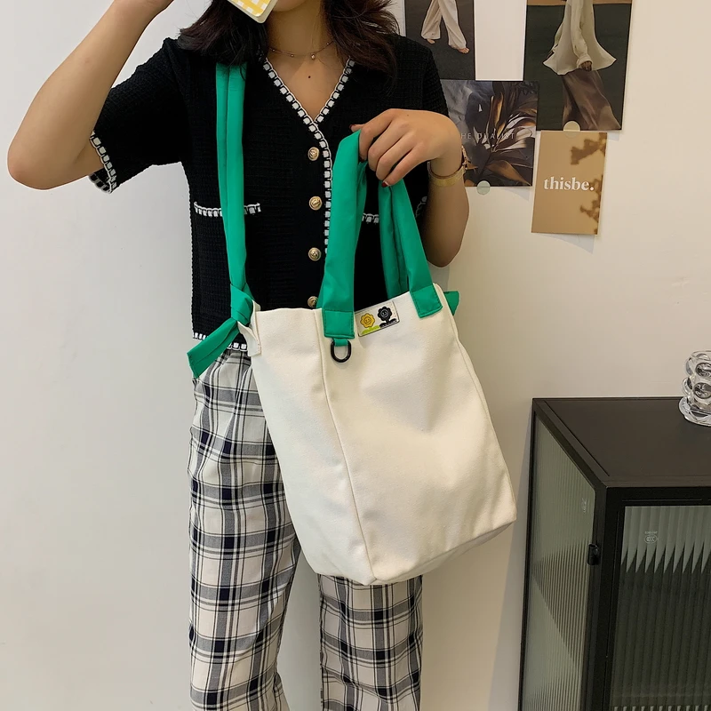 

Large Capacity Canvas Tote Bag Women Contrast Color Shoulder Crossbody Bag Fashion Shopping Bag Female Handbag and Luxury Purse