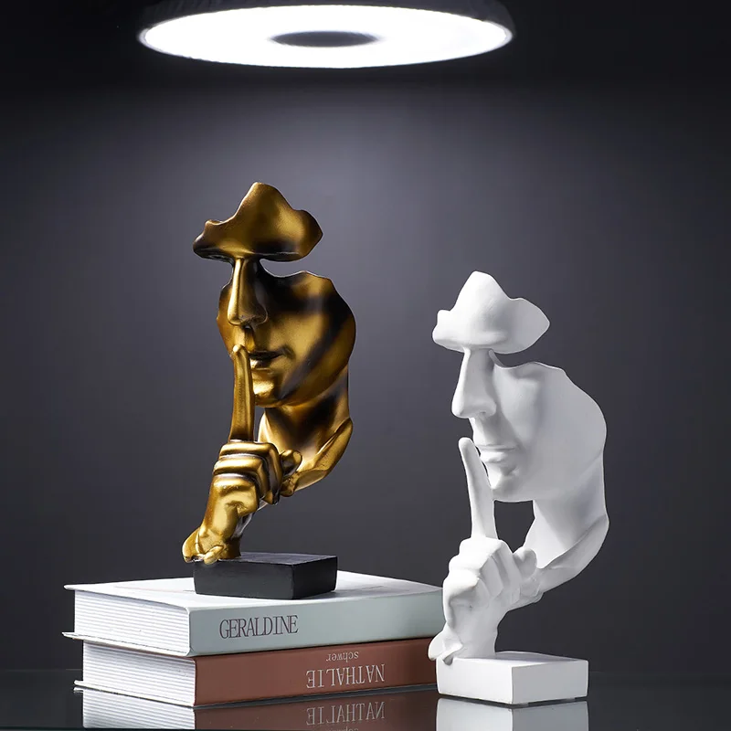 

European Resin Face Model Home Decoration Silence Is Gold Art Statue Wine Cabinet Ornament Abstract Sculpture Desk Decoration