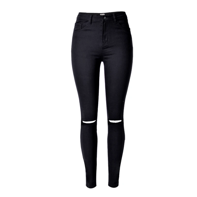 

Black Jeans for Women Fashion Slim Casual Female Jeans High Waist Elastic Jeans Knee Hole Pencil Pants women S - XXXL Large Size