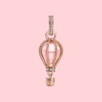 925 sterling silver pink hot air balloon travel charm beads pendant fit original pandora bracelet bangle jewelry for women 2021