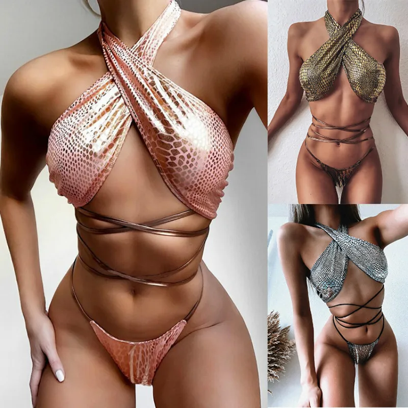 

European and American new sexy bikini snake lace up swimsuit women's split suit