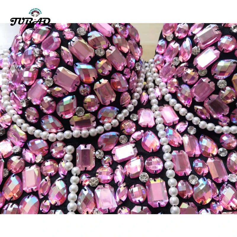 Sexy Backless Handmade Iron Tree Pearl Camis 2020 New Push Up Spaghetti Strap Padded Wire Free Denim Slim Crop Tops For Dancer